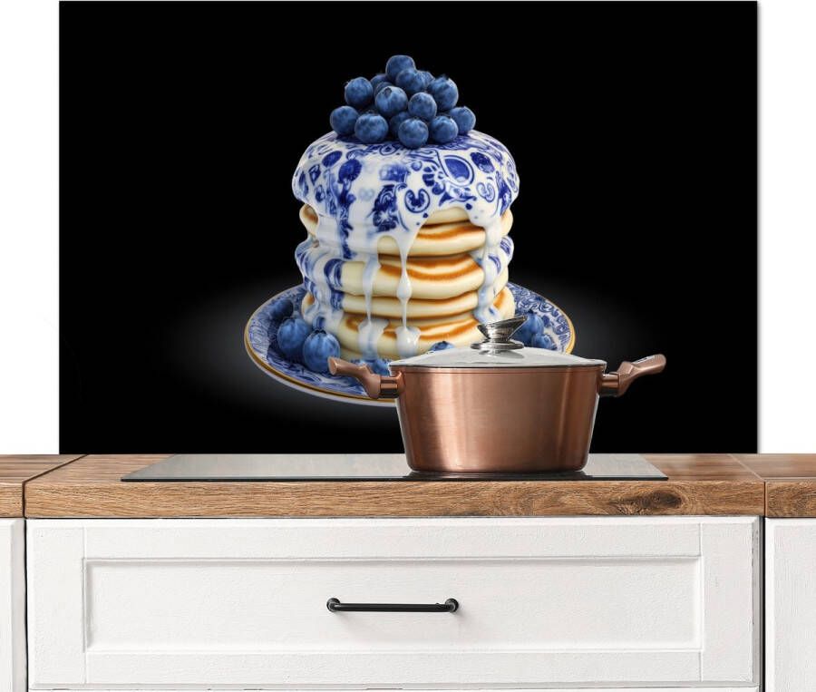 KitchenYeah Spatscherm keuken 100x65 cm Kookplaat achterwand Pannenkoeken Blauwe Bessen Bord Muurbeschermer Spatwand fornuis Hoogwaardig aluminium