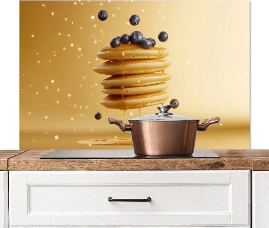 KitchenYeah Spatscherm keuken 100x65 cm Kookplaat achterwand Pannenkoeken Eten Honing Geel Muurbeschermer Spatwand fornuis Hoogwaardig aluminium