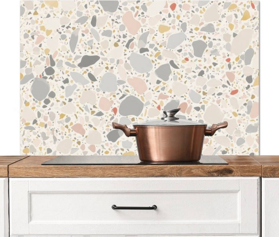 KitchenYeah Spatscherm keuken 100x65 cm Kookplaat achterwand Patronen Licht Terrazzo Decoratie Muurbeschermer Spatwand fornuis Hoogwaardig aluminium