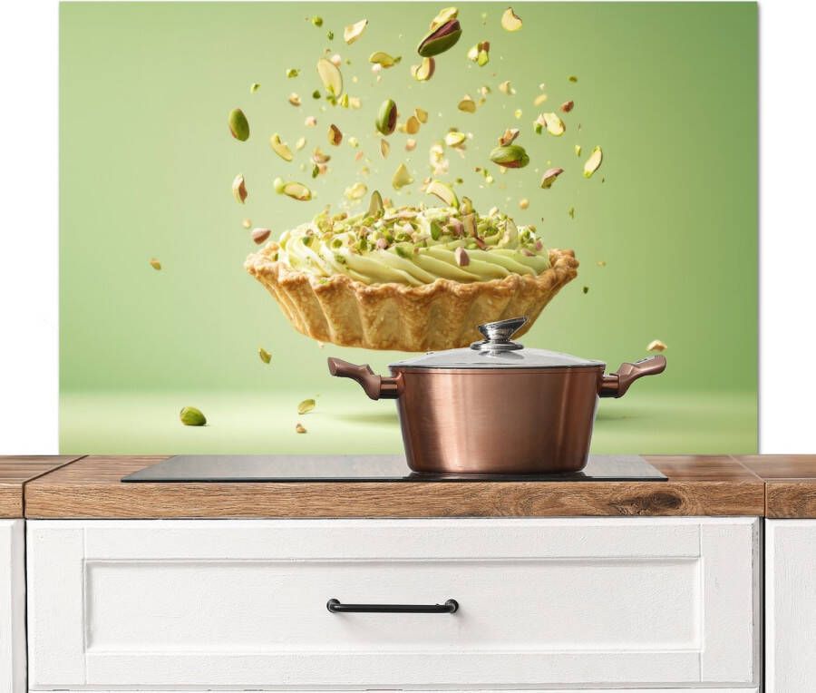 KitchenYeah Spatscherm keuken 100x65 cm Kookplaat achterwand Pistache Taart Noten Eten Muurbeschermer Spatwand fornuis Hoogwaardig aluminium