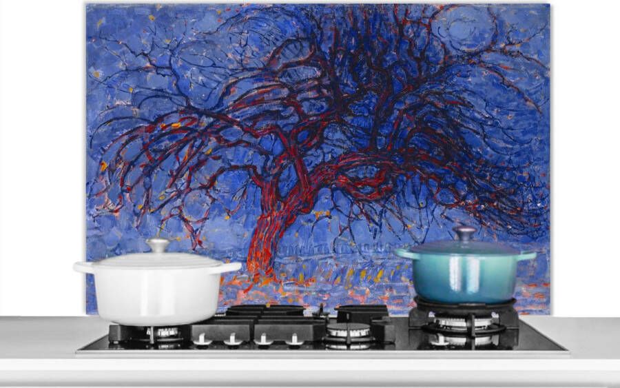 KitchenYeah Spatscherm keuken 100x65 cm Kookplaat achterwand Rode boom Piet Mondriaan Muurbeschermer Spatwand fornuis Hoogwaardig aluminium