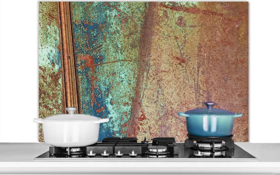 KitchenYeah Spatscherm keuken 100x65 cm Kookplaat achterwand Roest Abstract Metaal Muurbeschermer Spatwand fornuis Hoogwaardig aluminium