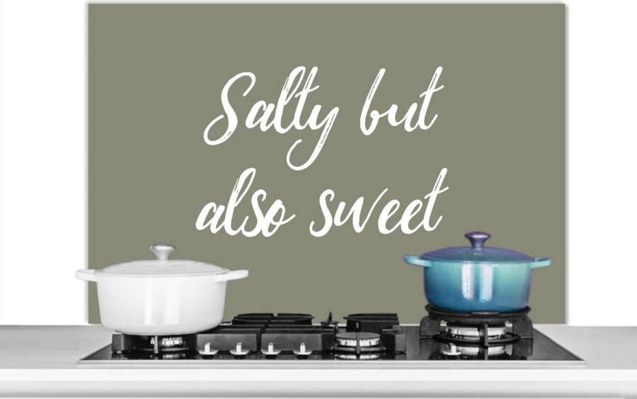 KitchenYeah Spatscherm keuken 100x65 cm Kookplaat achterwand Salty but also sweet Spreuken Quotes Kruiden Muurbeschermer Spatwand fornuis Hoogwaardig aluminium