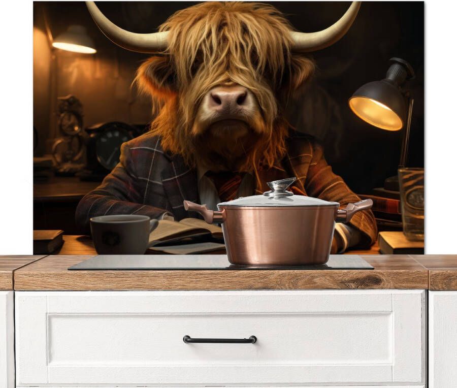 KitchenYeah Spatscherm keuken 100x65 cm Kookplaat achterwand Schotse hooglander Dier Pak Bureau Muurbeschermer Spatwand fornuis Hoogwaardig aluminium
