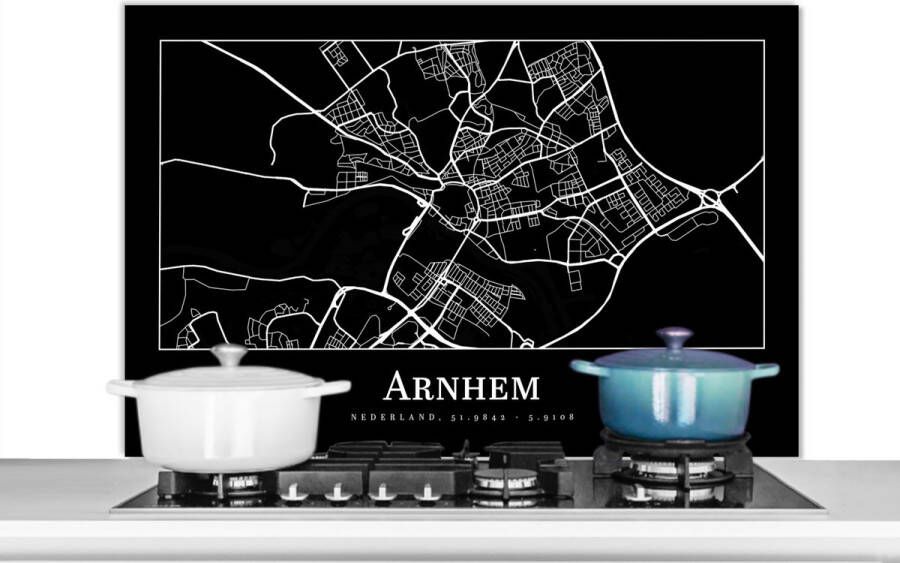 KitchenYeah Spatscherm keuken 100x65 cm Kookplaat achterwand Stadskaart Arnhem Plattegrond Kaart Muurbeschermer Spatwand fornuis Hoogwaardig aluminium