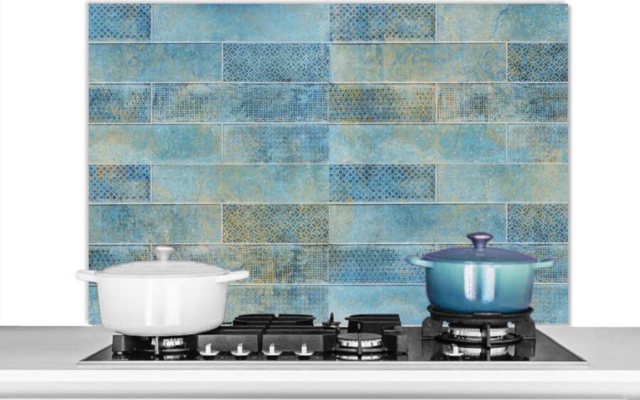 KitchenYeah Spatscherm keuken 100x65 cm Kookplaat achterwand Stenen Blauw Vintage Design Muurbeschermer Spatwand fornuis Hoogwaardig aluminium