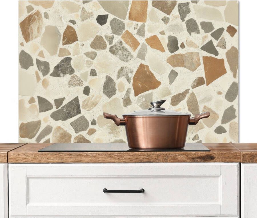 KitchenYeah Spatscherm keuken 100x65 cm Kookplaat achterwand Stenen Terrazzo Decoratie Tegels Muurbeschermer Spatwand fornuis Hoogwaardig aluminium