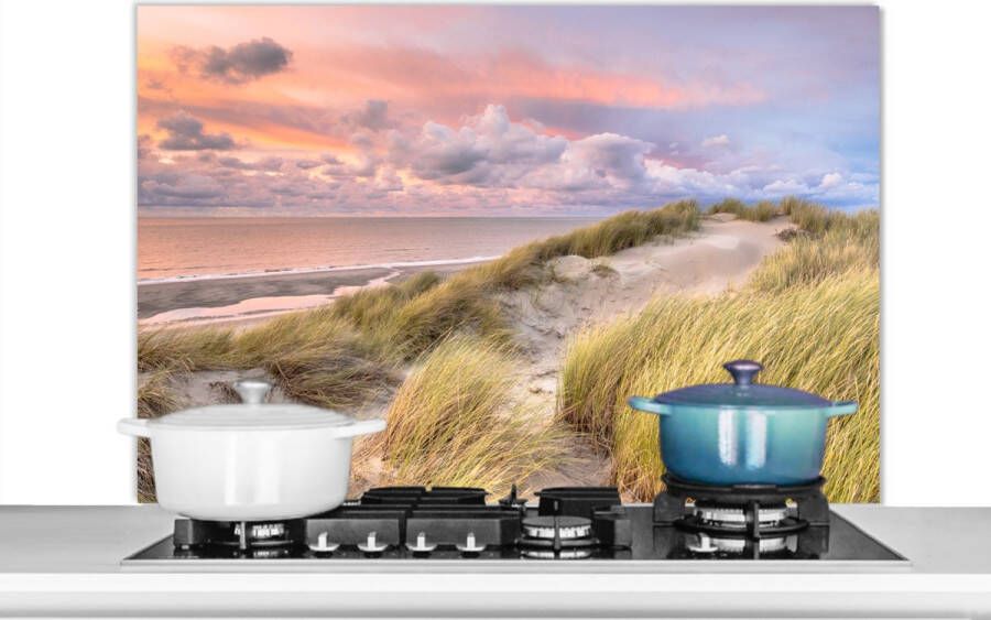 KitchenYeah Spatscherm keuken 100x65 cm Kookplaat achterwand Strand Zee Duin Zonsondergang Muurbeschermer Spatwand fornuis Hoogwaardig aluminium