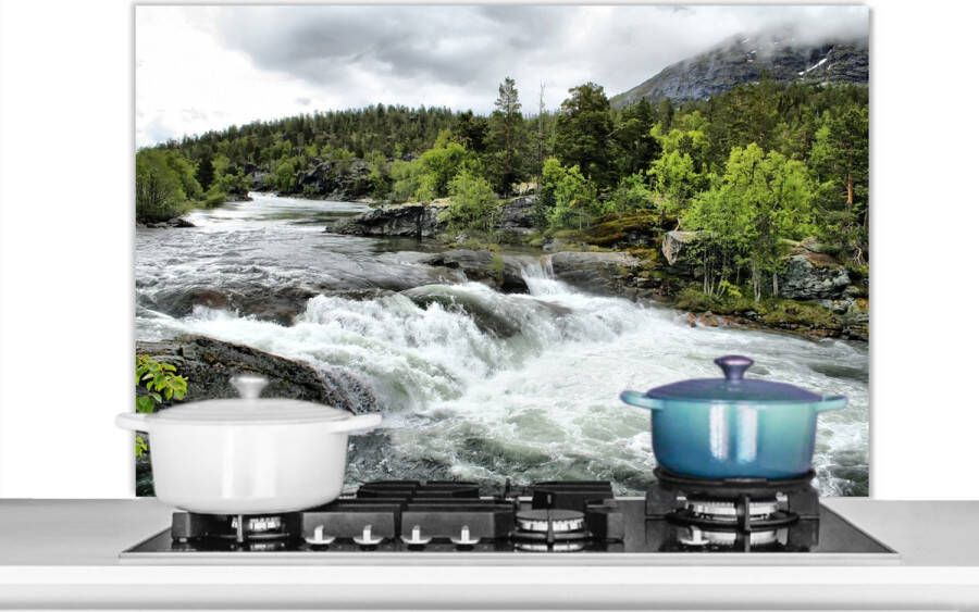 KitchenYeah Spatscherm keuken 100x65 cm Kookplaat achterwand Stroomversnellingen op de rivier de Rauma in Noorwegen Muurbeschermer Spatwand fornuis Hoogwaardig aluminium