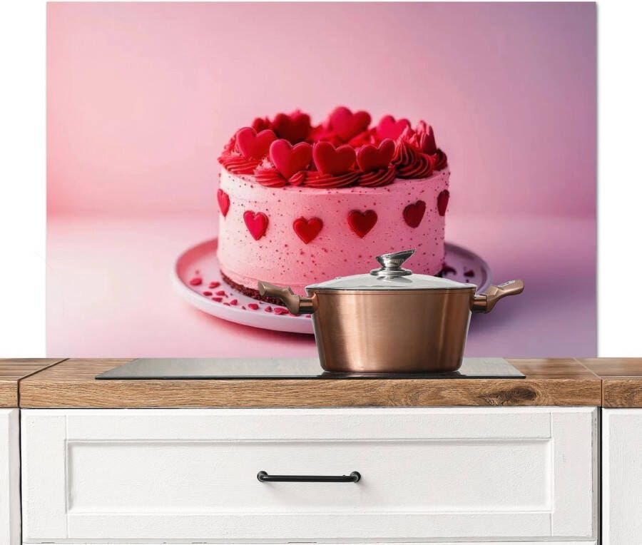 KitchenYeah Spatscherm keuken 100x65 cm Kookplaat achterwand Taart Hart Roze Muurbeschermer Spatwand fornuis Hoogwaardig aluminium