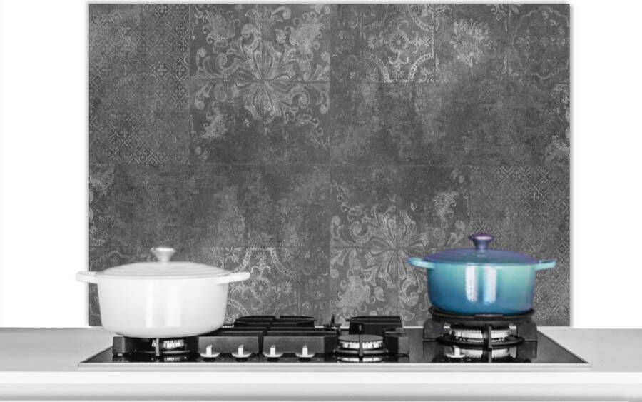 KitchenYeah Spatscherm keuken 100x65 cm Kookplaat achterwand Tegels Grijs Vintage Design Muurbeschermer Spatwand fornuis Hoogwaardig aluminium