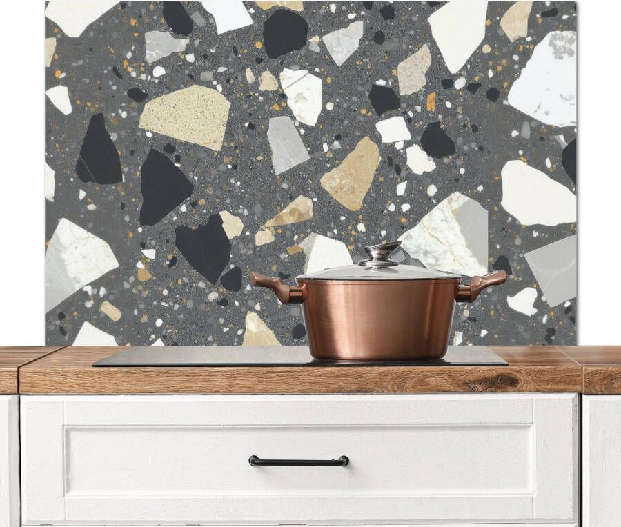 KitchenYeah Spatscherm keuken 100x65 cm Kookplaat achterwand Terrazzo Decoratie Interieur Stenen Muurbeschermer Spatwand fornuis Hoogwaardig aluminium
