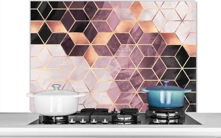 KitchenYeah Spatscherm keuken 100x65 cm Kookplaat achterwand Vintage Marmer print Goud Rose Marmerlook Muurbeschermer Spatwand fornuis Hoogwaardig aluminium
