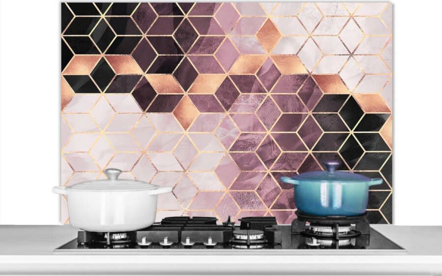 KitchenYeah Spatscherm keuken 100x65 cm Kookplaat achterwand Vintage Marmer print Goud Rose Marmerlook Muurbeschermer Spatwand fornuis Hoogwaardig aluminium