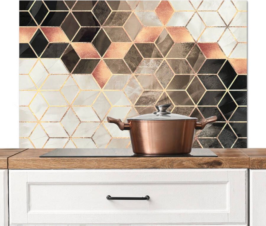 KitchenYeah Spatscherm keuken 100x65 cm Kookplaat achterwand Vintage Marmerlook Luxe Goud Zwart Muurbeschermer Spatwand fornuis Hoogwaardig aluminium