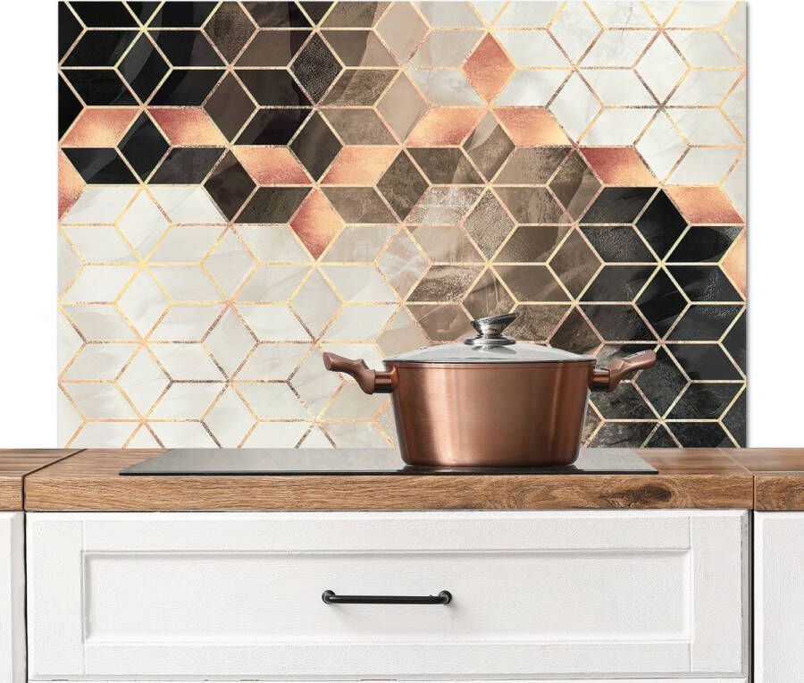 KitchenYeah Spatscherm keuken 100x65 cm Kookplaat achterwand Vintage Marmerlook Luxe Goud Zwart Muurbeschermer Spatwand fornuis Hoogwaardig aluminium