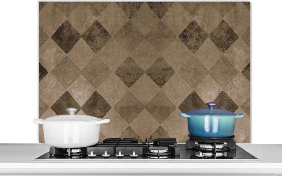 KitchenYeah Spatscherm keuken 100x65 cm Kookplaat achterwand Vintage Tegels Bruin Marmerlook Muurbeschermer Spatwand fornuis Hoogwaardig aluminium