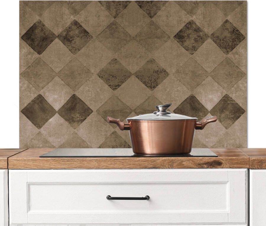 KitchenYeah Spatscherm keuken 100x65 cm Kookplaat achterwand Vintage Tegels Bruin Marmerlook Muurbeschermer Spatwand fornuis Hoogwaardig aluminium