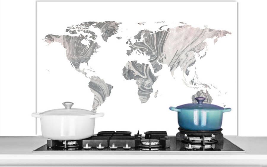 KitchenYeah Spatscherm keuken 100x65 cm Kookplaat achterwand Wereldkaart Verf Grijs Muurbeschermer Spatwand fornuis Hoogwaardig aluminium