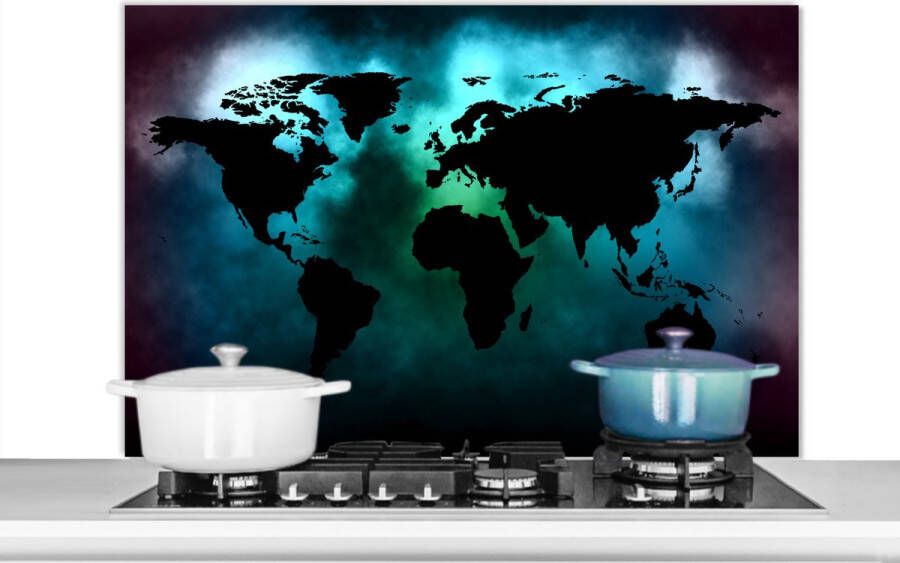 KitchenYeah Spatscherm keuken 100x65 cm Kookplaat achterwand Wereldkaart Zwart Groen Muurbeschermer Spatwand fornuis Hoogwaardig aluminium