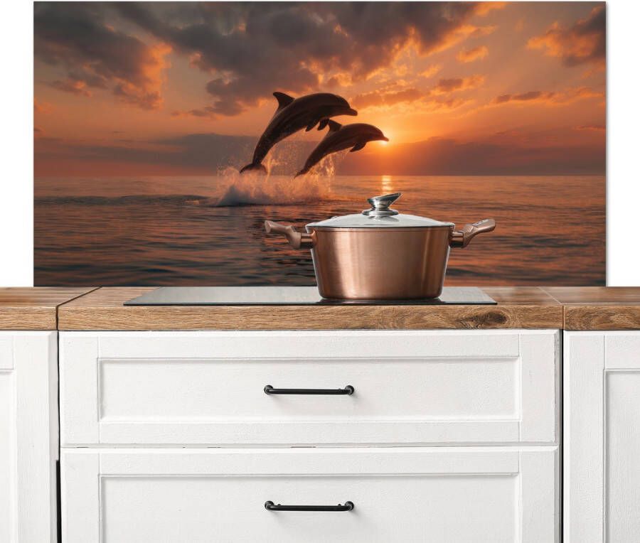 KitchenYeah Spatscherm keuken 120x60 cm Kookplaat achterwand Dolfijnen Zee Realistisch Muurbeschermer Spatwand fornuis Hoogwaardig aluminium