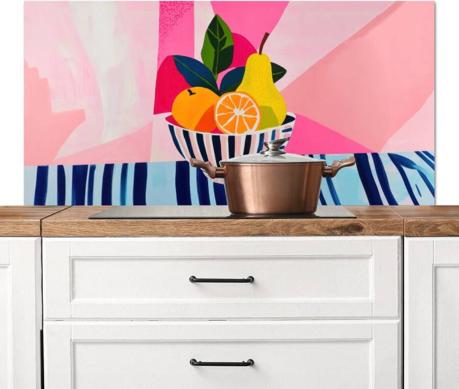 KitchenYeah Spatscherm keuken 120x60 cm Kookplaat achterwand Fruit Abstracte achtergrond Roze Muurbeschermer Spatwand fornuis Hoogwaardig aluminium