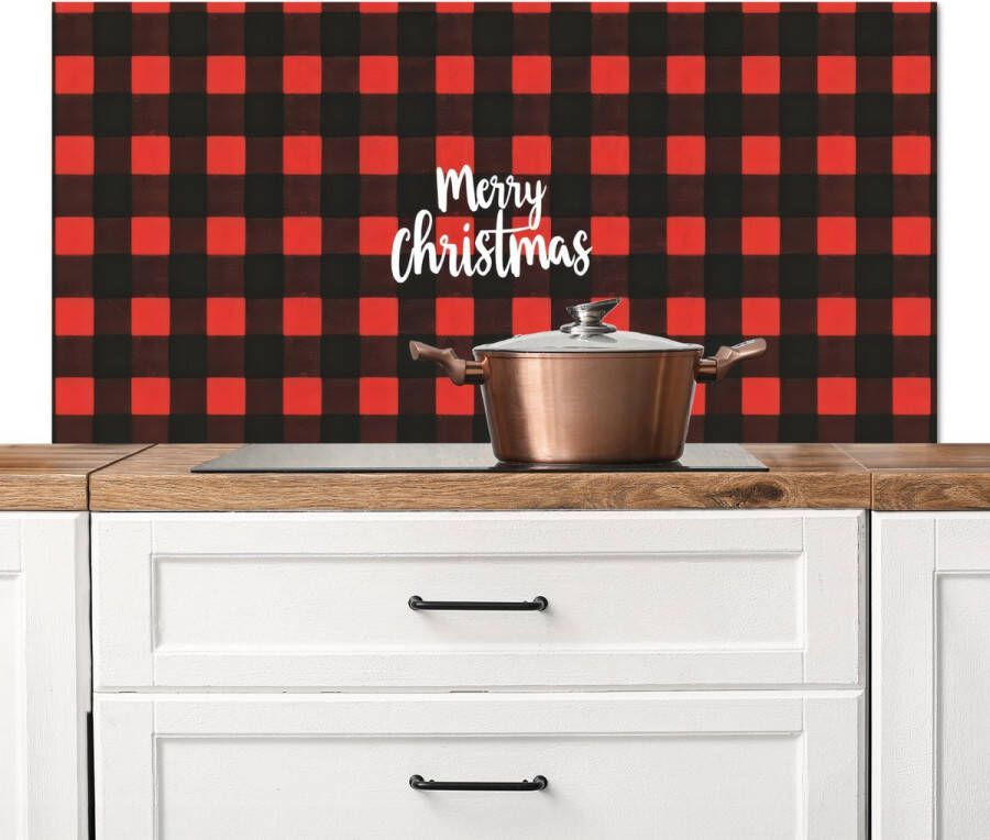 KitchenYeah Spatscherm keuken 120x60 cm Kookplaat achterwand Geruit Rood Tekst Christmas Muurbeschermer Spatwand fornuis Hoogwaardig aluminium