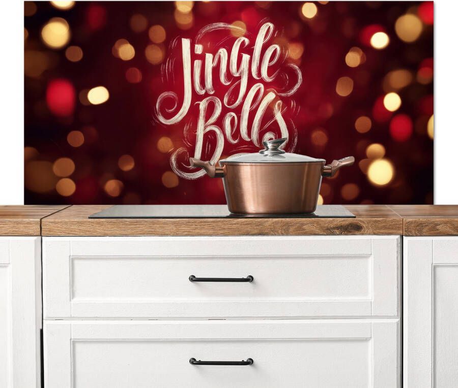 KitchenYeah Spatscherm keuken 120x60 cm Kookplaat achterwand Jingle Bells Kerst Rood Muurbeschermer Spatwand fornuis Hoogwaardig aluminium