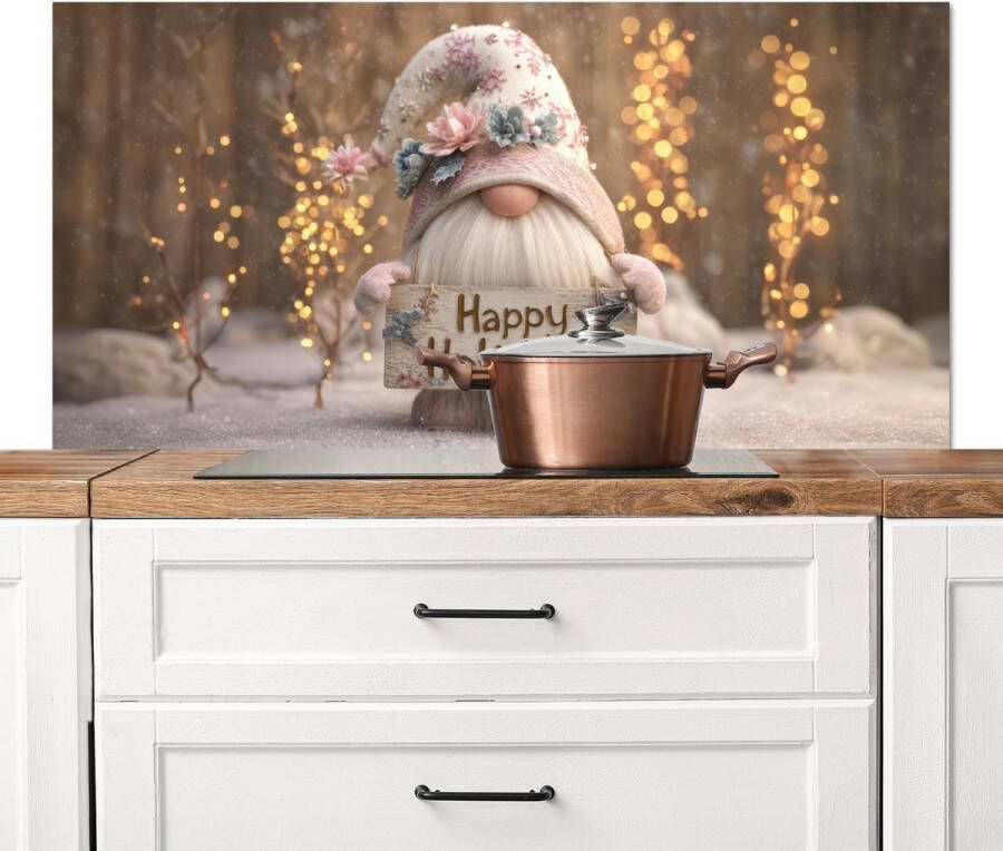 KitchenYeah Spatscherm keuken 120x60 cm Kookplaat achterwand Kerst Gnome Bord Kleurrijk Muurbeschermer Spatwand fornuis Hoogwaardig aluminium