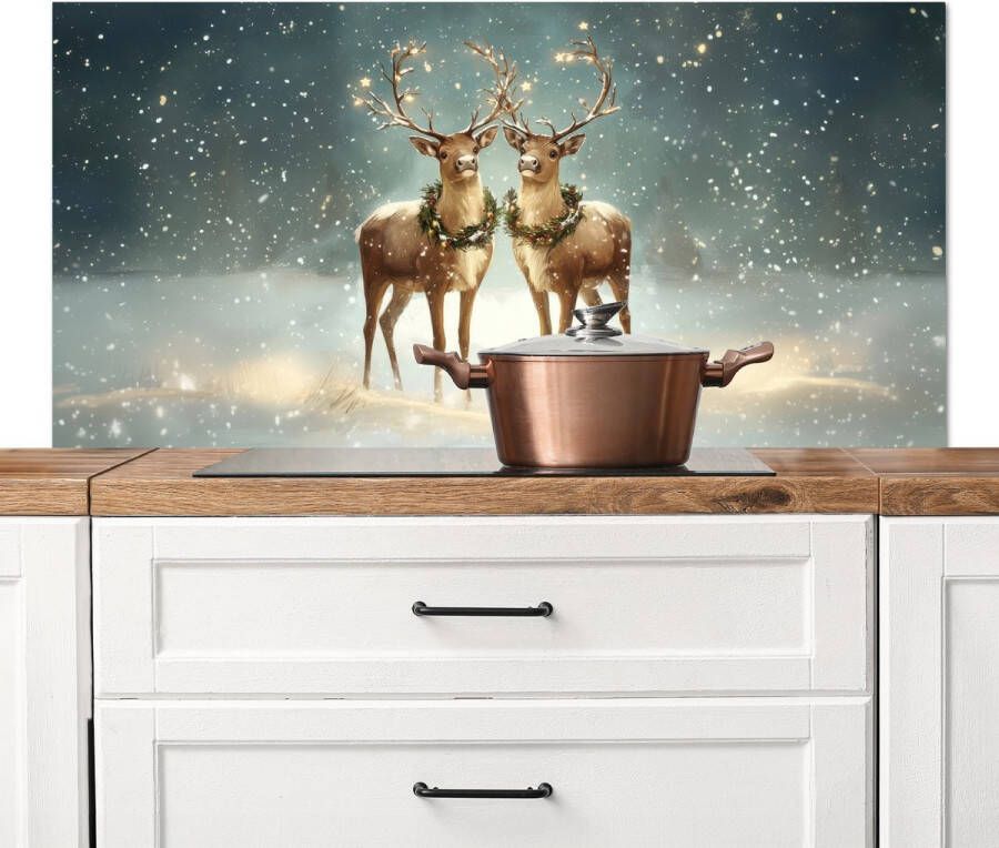 KitchenYeah Spatscherm keuken 120x60 cm Kookplaat achterwand Kerstmagie Winterwoud Rendier Muurbeschermer Spatwand fornuis Hoogwaardig aluminium
