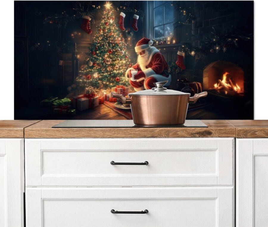 KitchenYeah Spatscherm keuken 120x60 cm Kookplaat achterwand Kerstman Haard Donker Muurbeschermer Spatwand fornuis Hoogwaardig aluminium