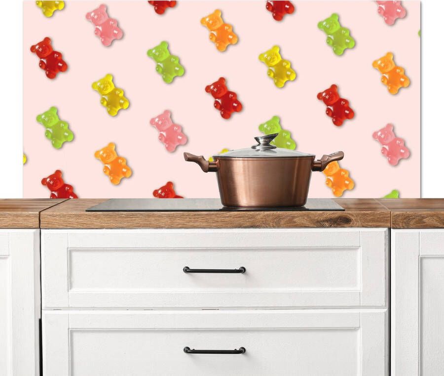 KitchenYeah Spatscherm keuken 120x60 cm Kookplaat achterwand Kleur Gummy Snoep Roze Muurbeschermer Spatwand fornuis Hoogwaardig aluminium