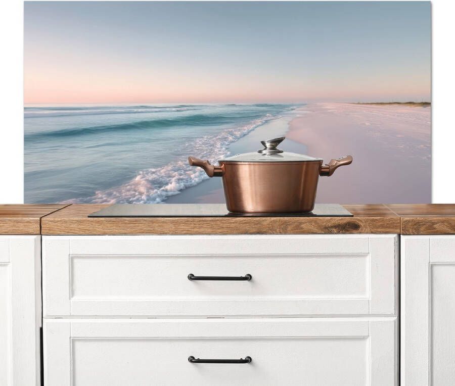 KitchenYeah Spatscherm keuken 120x60 cm Kookplaat achterwand Kustlijn Pastel water Muurbeschermer Spatwand fornuis Hoogwaardig aluminium