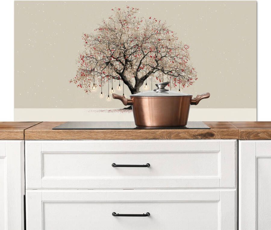 KitchenYeah Spatscherm keuken 120x60 cm Kookplaat achterwand Lichtboom Winter Kerst Meerkleurig Muurbeschermer Spatwand fornuis Hoogwaardig aluminium