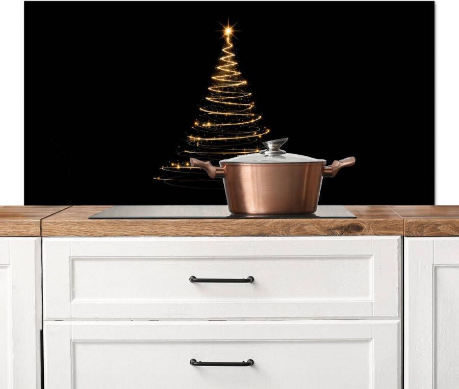 KitchenYeah Spatscherm keuken 120x60 cm Kookplaat achterwand Magisch Kerstboom Lichtspiralen Zwart Muurbeschermer Spatwand fornuis Hoogwaardig aluminium