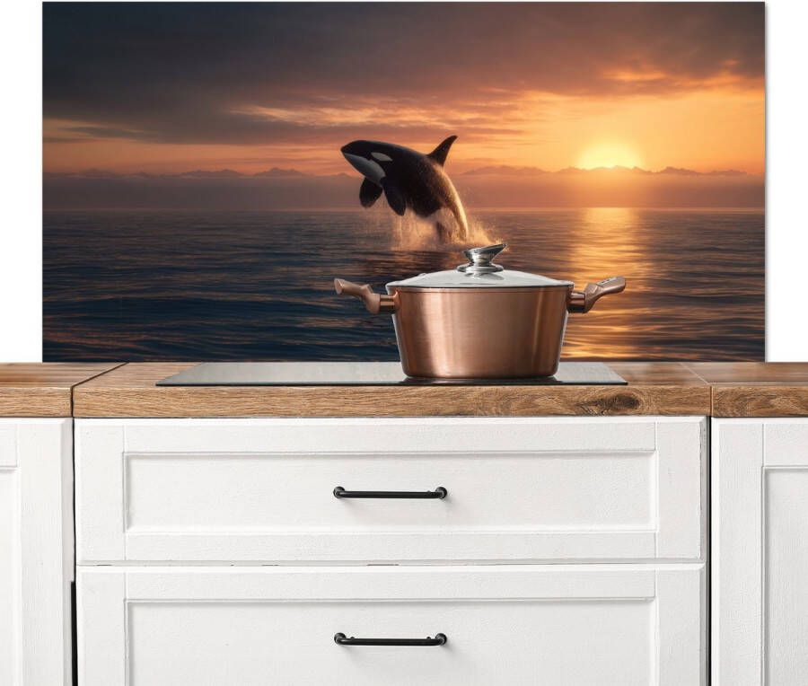 KitchenYeah Spatscherm keuken 120x60 cm Kookplaat achterwand Orka Zee Zonsondergang Muurbeschermer Spatwand fornuis Hoogwaardig aluminium