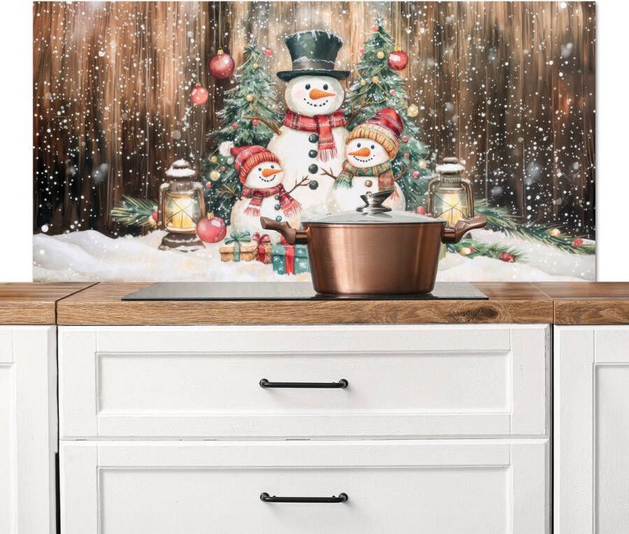 KitchenYeah Spatscherm keuken 120x60 cm Kookplaat achterwand Sneeuwpop Familie Kleurrijk Muurbeschermer Spatwand fornuis Hoogwaardig aluminium