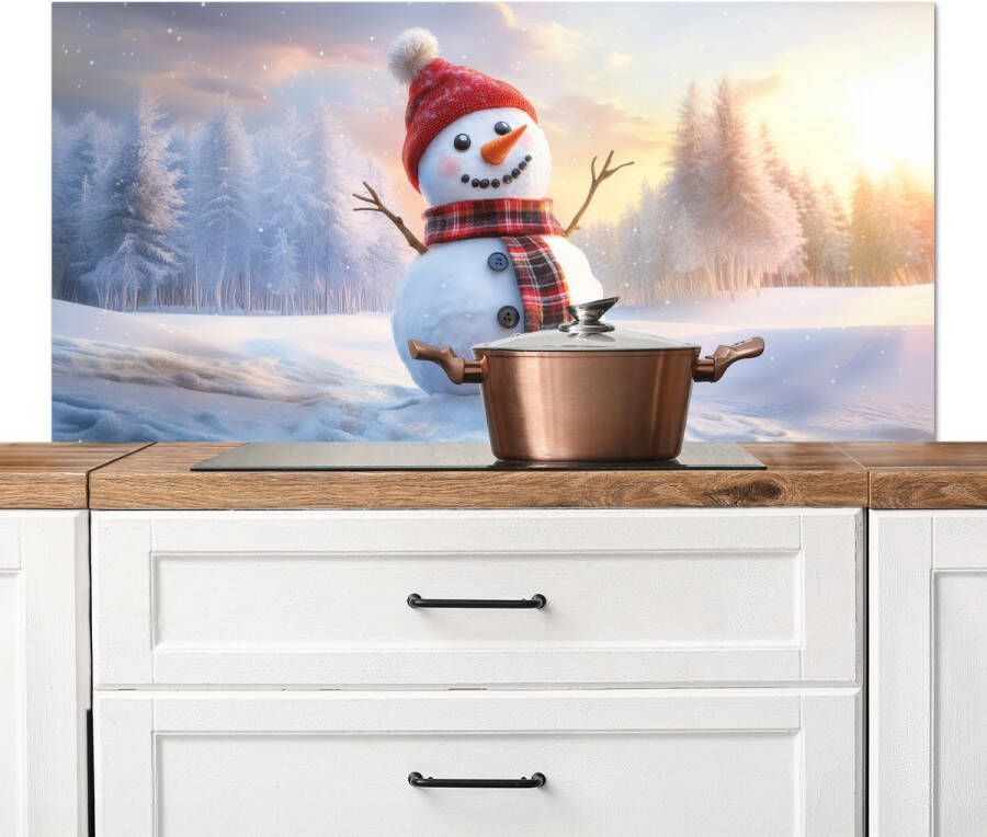 KitchenYeah Spatscherm keuken 120x60 cm Kookplaat achterwand Sneeuwpop Zonsondergang Wit Muurbeschermer Spatwand fornuis Hoogwaardig aluminium