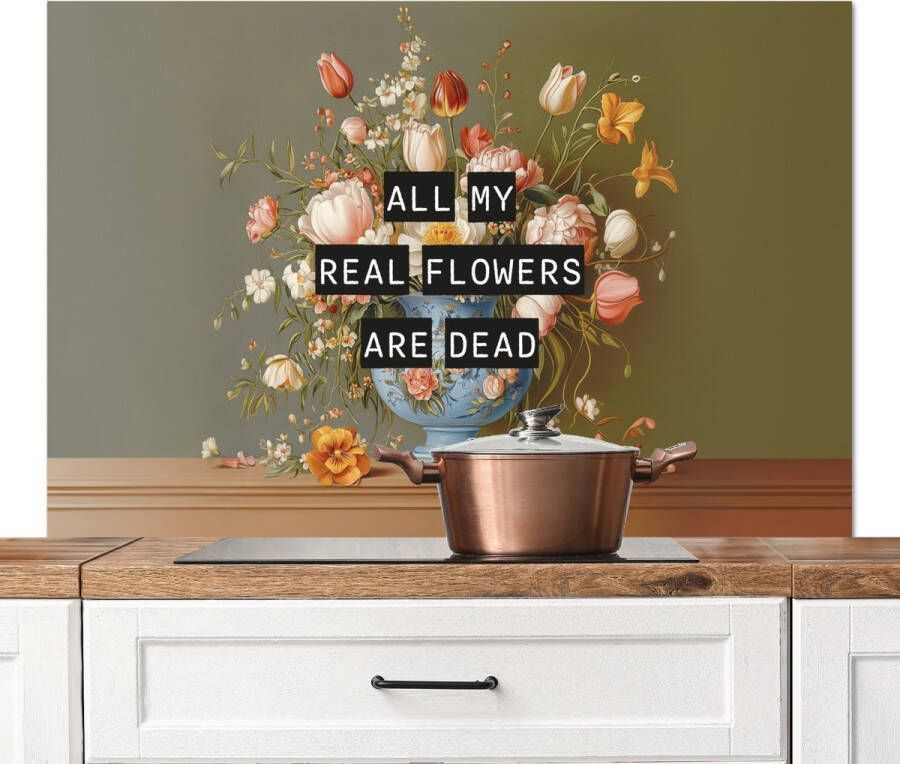 KitchenYeah Spatscherm keuken 120x80 cm Kookplaat achterwand Bloem Quote Vintage Art Muurbeschermer Spatwand fornuis Hoogwaardig aluminium