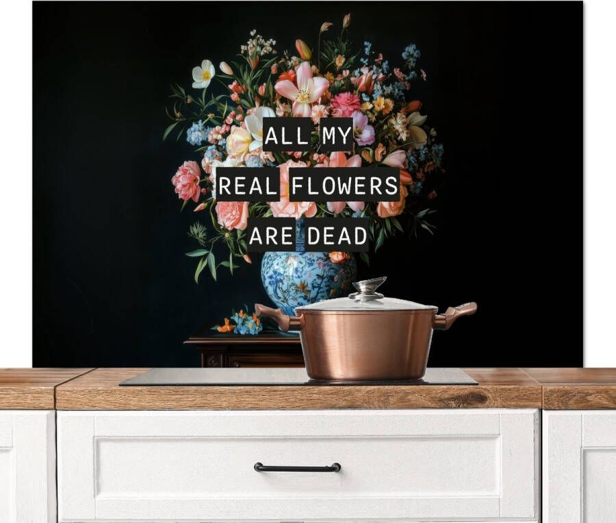 KitchenYeah Spatscherm keuken 120x80 cm Kookplaat achterwand Bloemen Art Pastel Quotes Muurbeschermer Spatwand fornuis Hoogwaardig aluminium