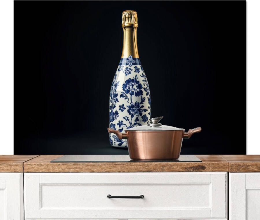 KitchenYeah Spatscherm keuken 120x80 cm Kookplaat achterwand Champagne Bloemen Goud Chique Muurbeschermer Spatwand fornuis Hoogwaardig aluminium