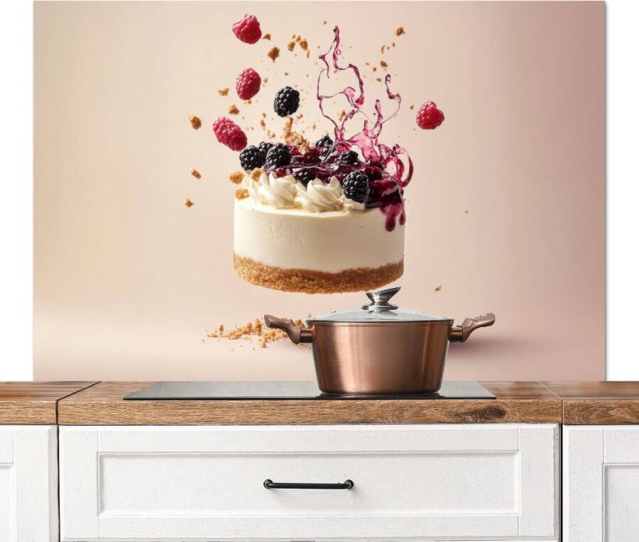 KitchenYeah Spatscherm keuken 120x80 cm Kookplaat achterwand Cheesecake Eten Roze Taart Muurbeschermer Spatwand fornuis Hoogwaardig aluminium