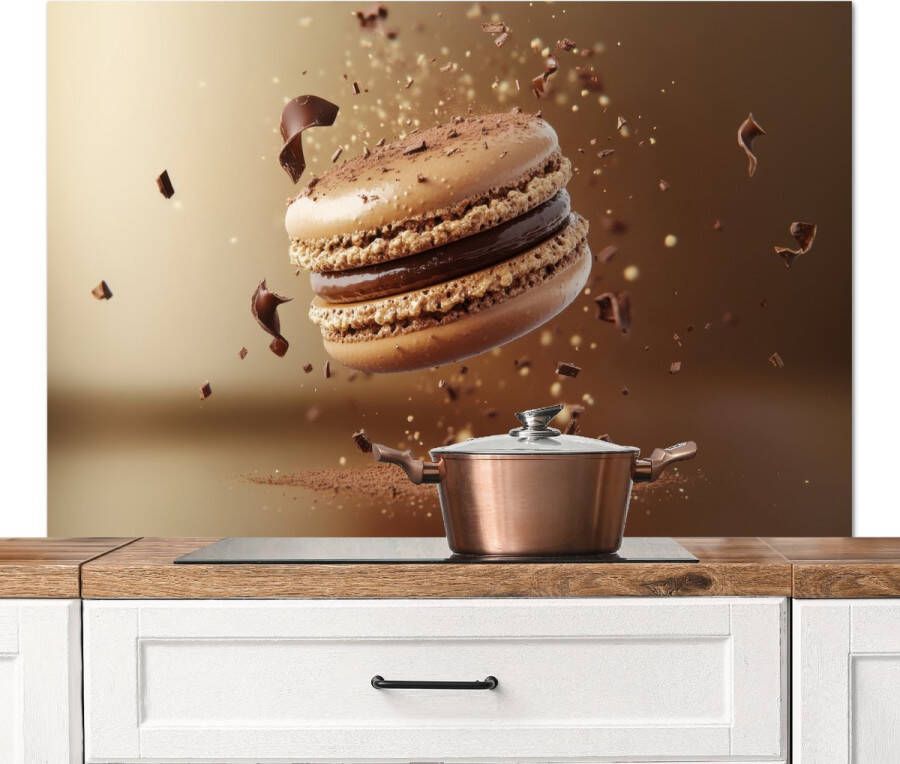 KitchenYeah Spatscherm keuken 120x80 cm Kookplaat achterwand Chocolade Macarons Eten Snoep Muurbeschermer Spatwand fornuis Hoogwaardig aluminium