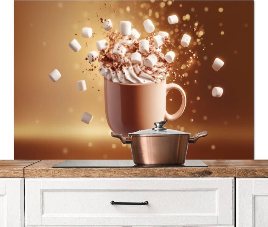 KitchenYeah Spatscherm keuken 120x80 cm Kookplaat achterwand Chocomelk Drinken Warm Bruin Muurbeschermer Spatwand fornuis Hoogwaardig aluminium