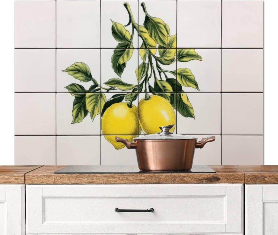 KitchenYeah Spatscherm keuken 120x80 cm Kookplaat achterwand Citroen Decoratie Keramiek Takken Muurbeschermer Spatwand fornuis Hoogwaardig aluminium