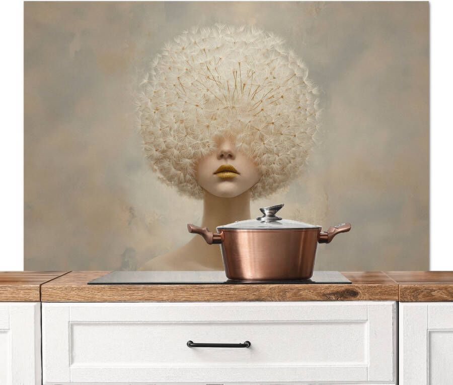 KitchenYeah Spatscherm keuken 120x80 cm Kookplaat achterwand Dromerig Beige Paardenbloemzaadjes Muurbeschermer Spatwand fornuis Hoogwaardig aluminium