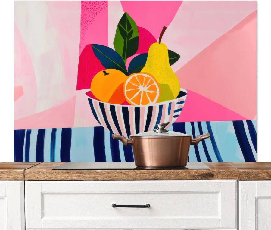 KitchenYeah Spatscherm keuken 120x80 cm Kookplaat achterwand Fruit Abstracte achtergrond Roze Muurbeschermer Spatwand fornuis Hoogwaardig aluminium
