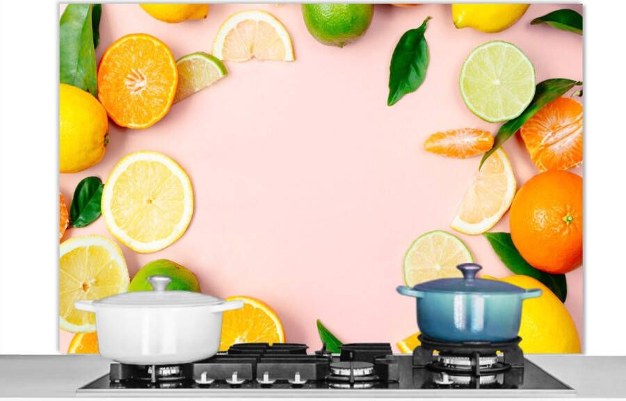 KitchenYeah Spatscherm keuken 120x80 cm Kookplaat achterwand Fruit Citrus Pastel Muurbeschermer Spatwand fornuis Hoogwaardig aluminium