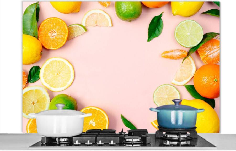 KitchenYeah Spatscherm keuken 120x80 cm Kookplaat achterwand Fruit Citrus Pastel Muurbeschermer Spatwand fornuis Hoogwaardig aluminium