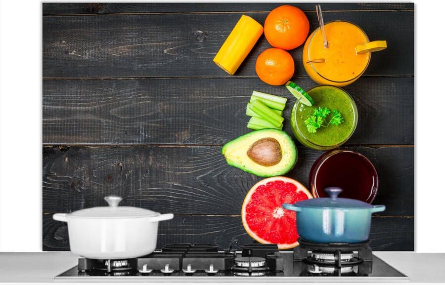 KitchenYeah Spatscherm keuken 120x80 cm Kookplaat achterwand Fruit Smoothie Industrieel Zomer Muurbeschermer Spatwand fornuis Hoogwaardig aluminium